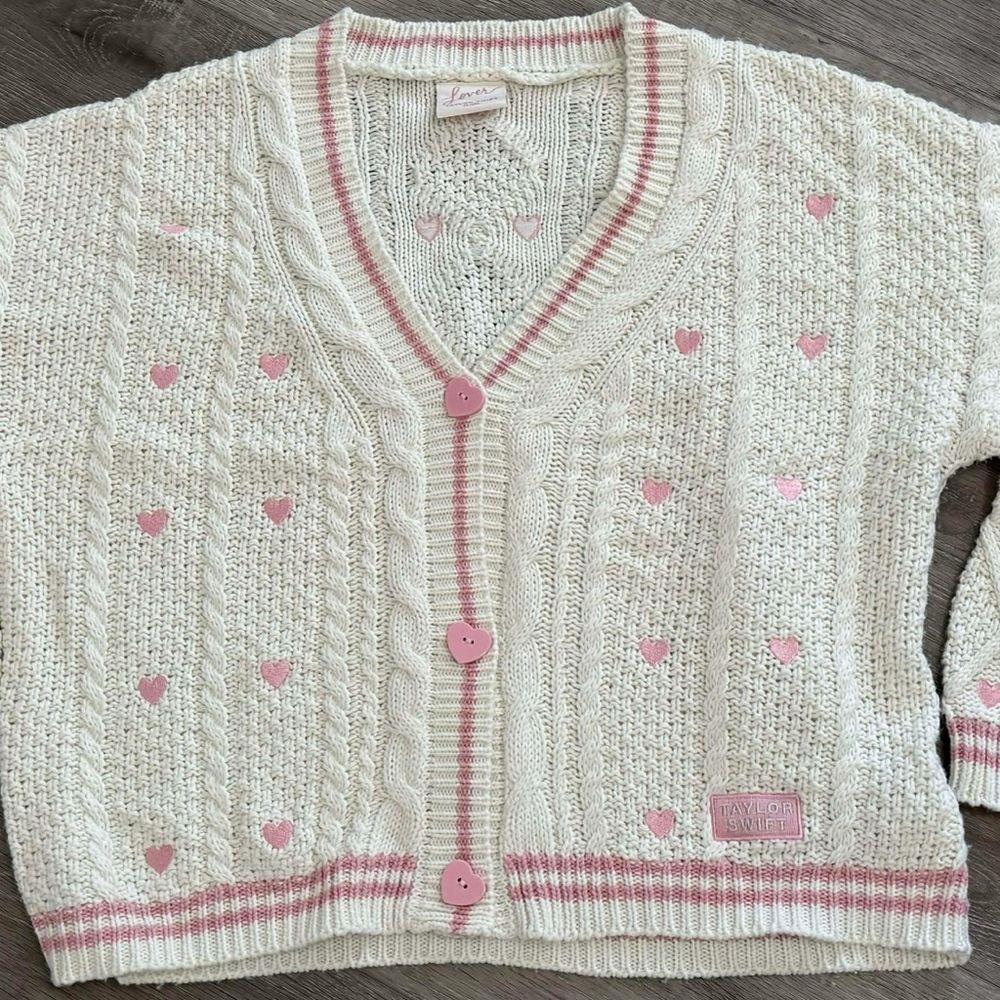 Taylor Swift Lover Cardigan Soft Cream with Pink Hearts 🩷🩷
